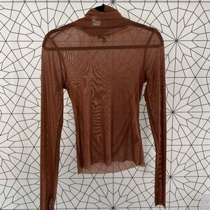 Y2K- AFRM Sheer Mesh Turtleneck Long Sleeve Top Brown | Size M